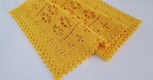yellow crochet floral lace runner finished view