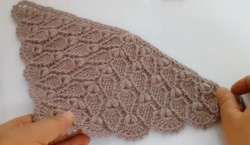  Crochet puff lace triangle shawl with elegant sparkle