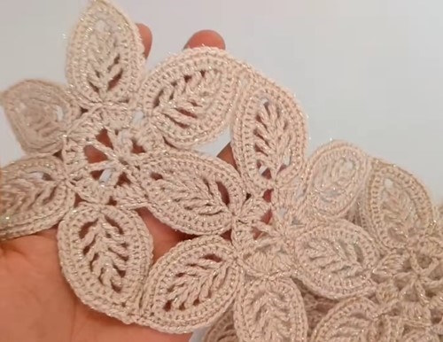 Detailed View of Crochet Leaf Flower Motif