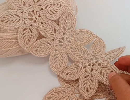 Overhead View – Crochet Leaf Runner in Progress