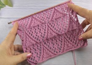 Diamond Lace Stitch pattern knit sample with two completed rows