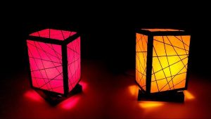 diy paper lampshade – pink and yellow finished lamps
