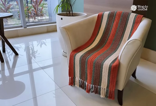 Fantasy stitch crochet blanket on sofa