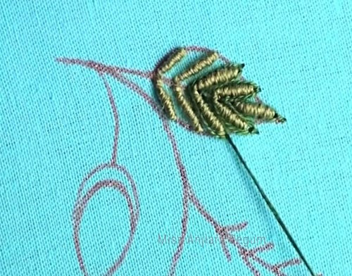 satin stitch leaf embroidery