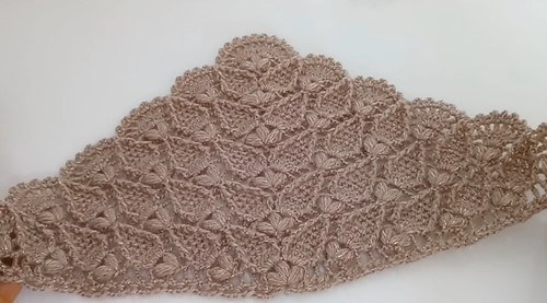  Puff stitch triangle shawl shown from another angle